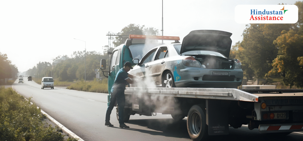 Overheated car towing  in Gujarat